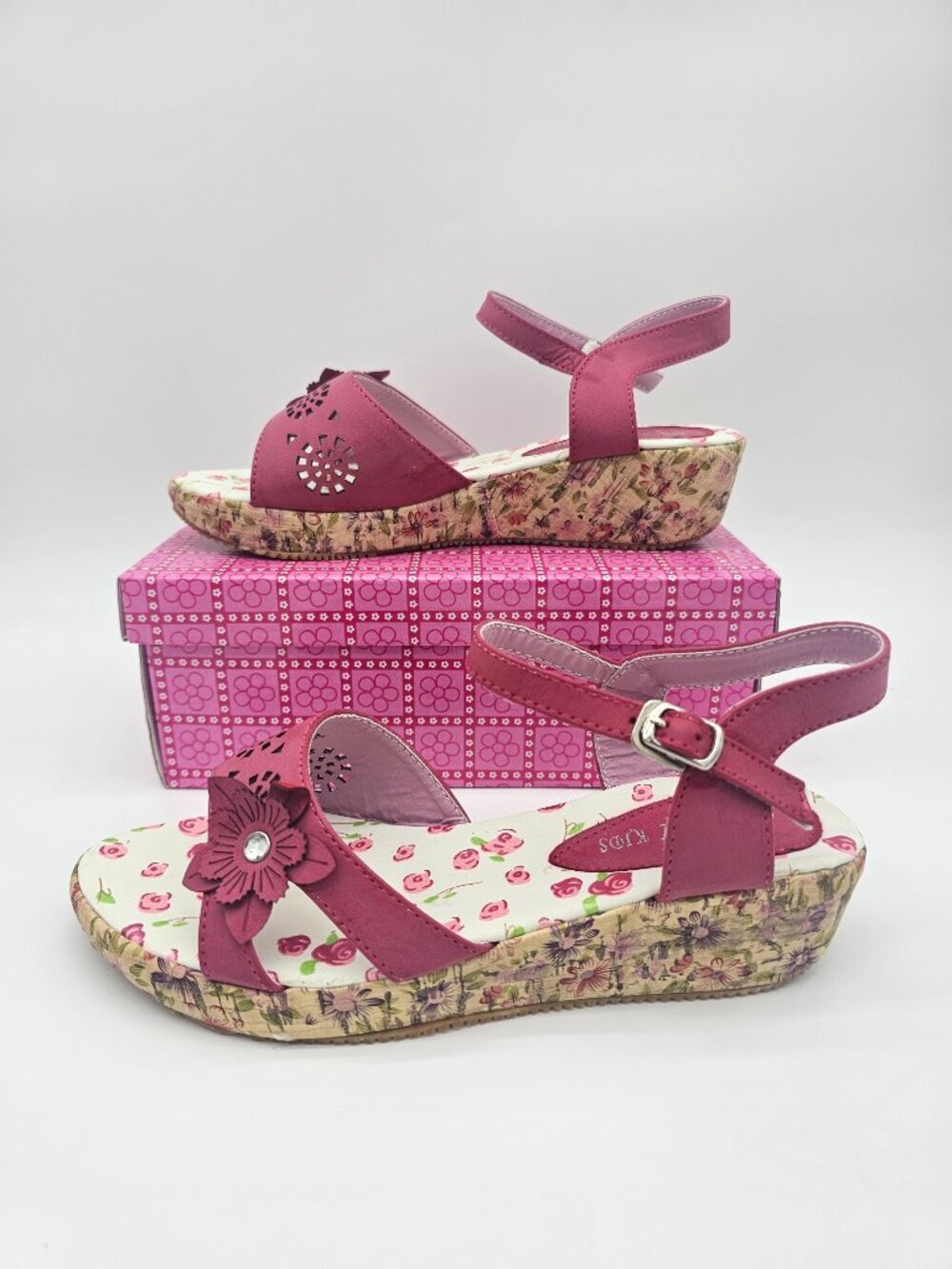 Pink Floral Wedge Sandals EU 34 Fits Women’s 5 Teen Girls